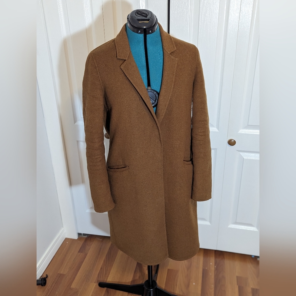 Tan wool-like overcoat. Zara Basics